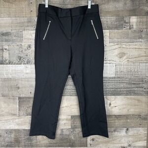 Worthington Crop Pants Womens 14 Black Stretch Heavy Knit‎ Slim Legs Zip Pockets